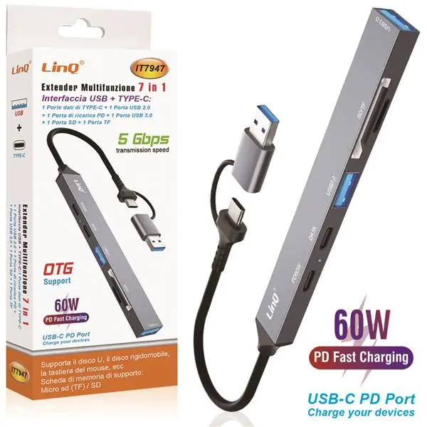 ADATTATORE INTERFACCIA TYPE-C + USB EXTENDER 7 IN 1 PN