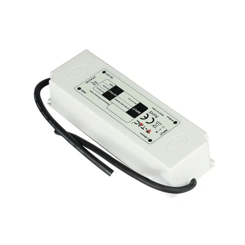 Alimentatore in Plastica V-TAC  60W 12V 5A con 1 Uscita e Cavi a Saldare Colore Bianco 166x43x33mm IP67  SKU 3234