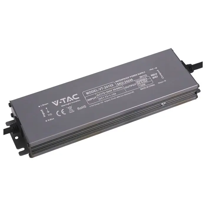 Alimentatore LED in Metallo 150W 24V 6.25A con 1 Uscita 224x65x25mm IP67 V-TAC 24246