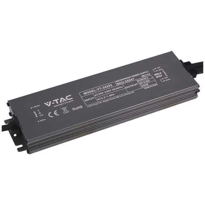 Alimentatore LED in Metallo 200W 24V 8.25A con 1 Uscita 244x65x25mm IP67 V-TAC 24247