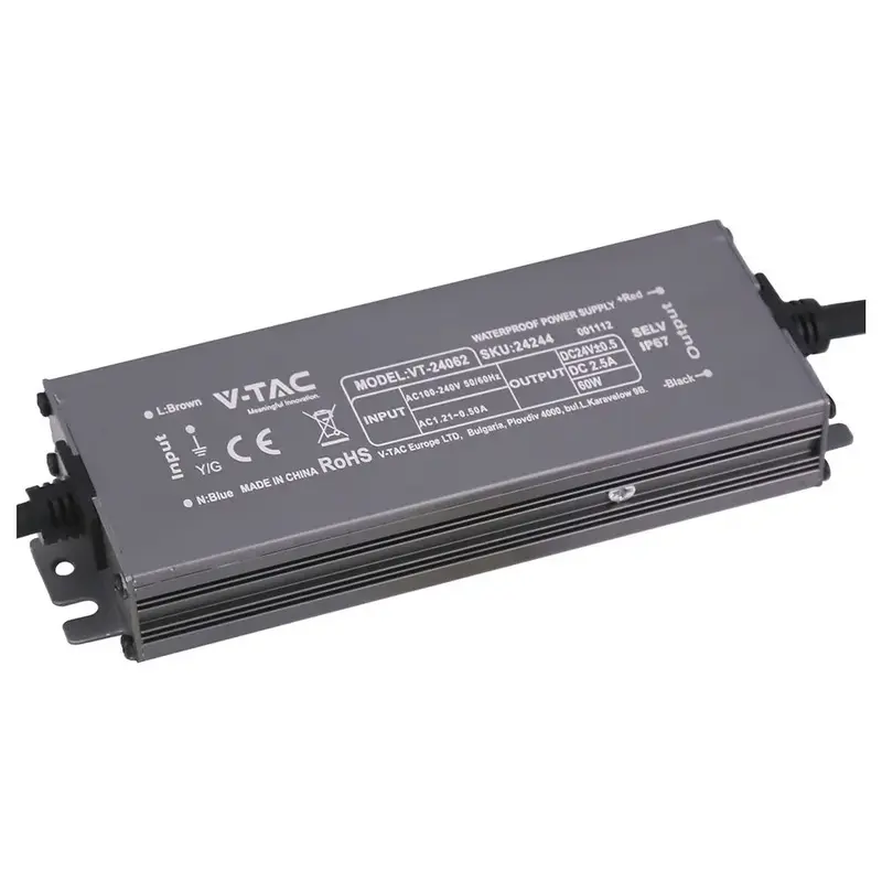 Alimentatore LED in Metallo 60W 24V 2.5A con 1 Uscita 159x50x25 IP67 V-TAC 24244