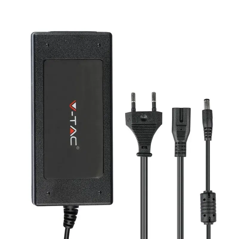 Alimentatore per Strip LED V-TAC 78W 12V 6.5A Plug and Play con Jack 2.1 e Cavo 2.4m con Spina, Protezione EMI e Cortocircuito IP44 SKU 3240