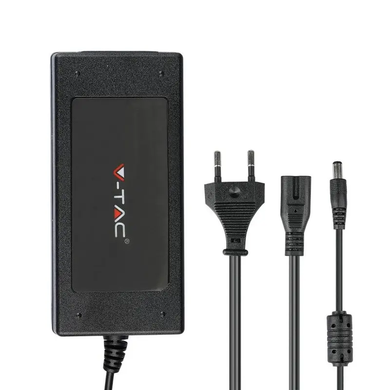 Alimentatore per Strip V-TAC LED 60W 12V 5A Plug and Play con Jack 2.1 e Cavo 2.4m con Spina, Protezione EMI e Cortocircuito IP44 SKU 3239