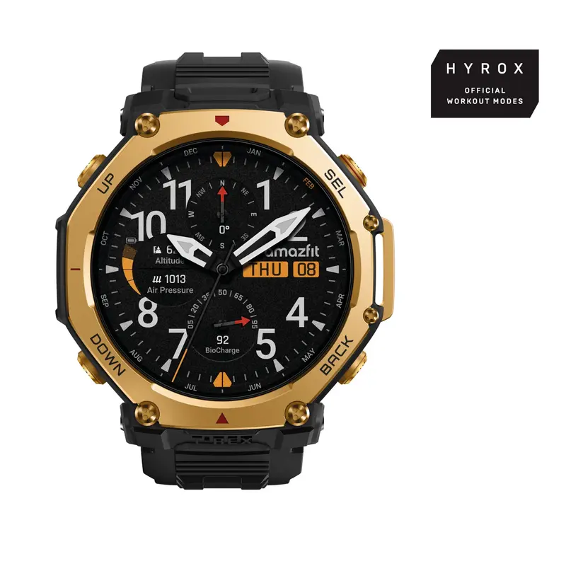 Amazfit T-Rex 3 Pro 3,81 cm (1.5") AMOLED 48 mm Digitale 480 x 480 Pixel Touch screen Oro Wi-Fi GPS (satellitare)