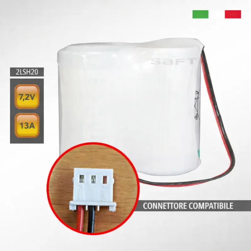 Batteria litio 7,2V 13Ah D con connettore per antifurto Tecnoalarm