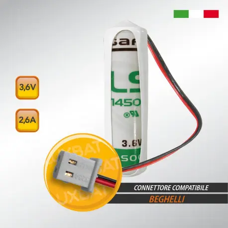 Batteria Litio SAFT 3,6 V 2,6 Ah AA per Antifurto Beghelli 8131