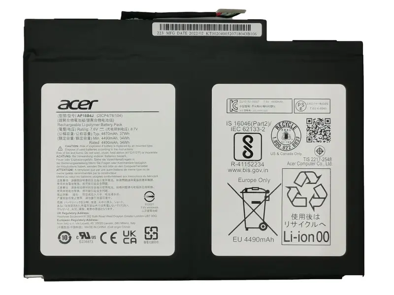 Batteria Originale Acer sostituisce KT.00204.005