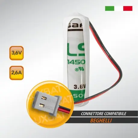 Batteria per antifurto litio 3,6 V 2,2 Ah AA beghelli 8131