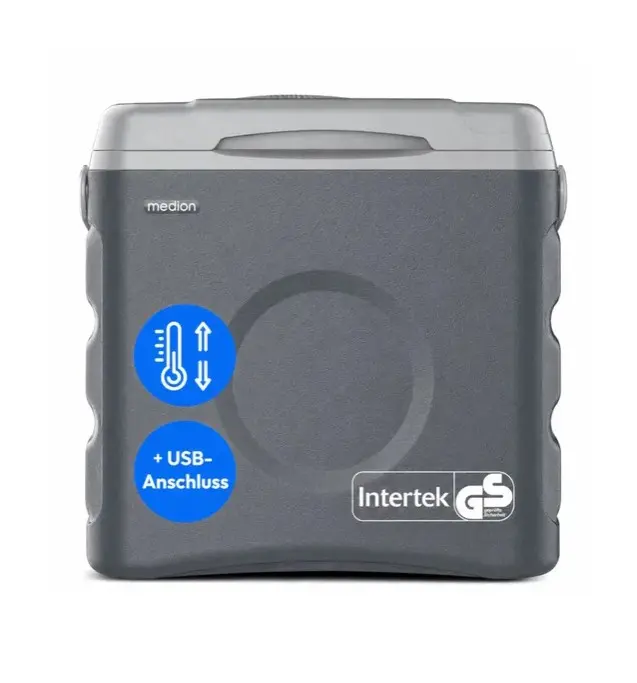 Borsa termica Medion MD370030 TC30, per cibi caldi e freddi, capacità 35 litri, USB 5V, 12V - 220-240V, grigia.