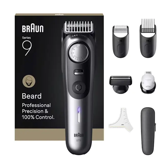 Braun BeardTrimmer 9 BT9520 regolabarba Batteria 52 2 cm Bagnato e secco Nero, Grigio