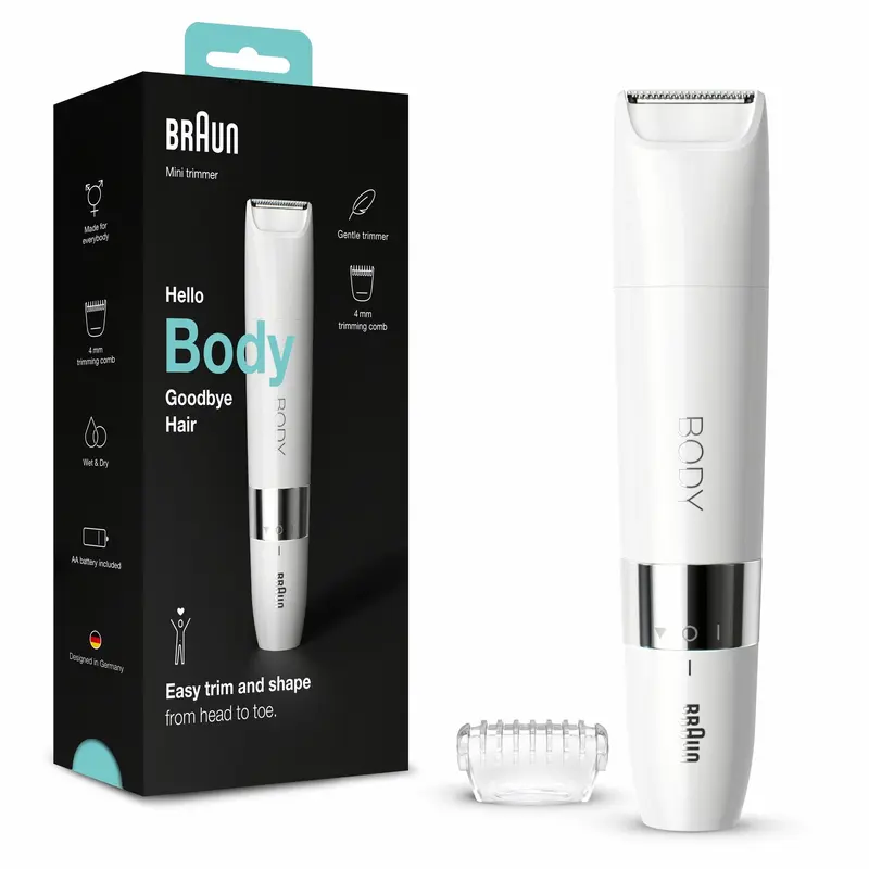 Braun Mini Rifinitore Corpo BS1000, Rifinitore Elettrico Corpo Uomo E Donna, Bianco