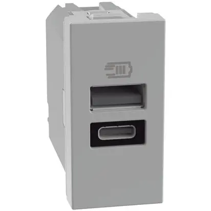 Bticino MatixGO Caricatore USB con due porte Tipo A e C Grigio JG4191AC
