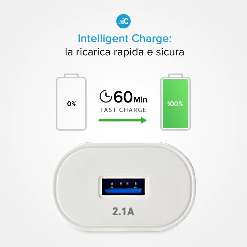 Caricabatterie caricatore 10 Watt SBS - Ricarica rapida con porta USB 2.1A Intelligent Charge (IC)