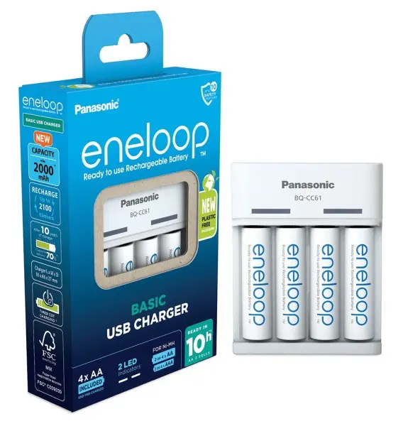 Caricabatterie Panasonic eneloop bq-CC61E incluse 4 AA 2000 mAh USB