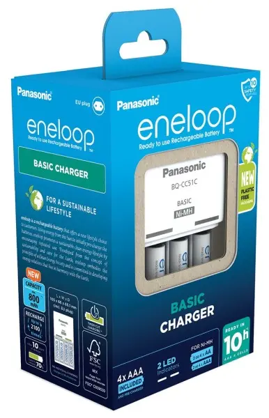 Caricabt eneloop Panasonic basic + 4 bt AAA