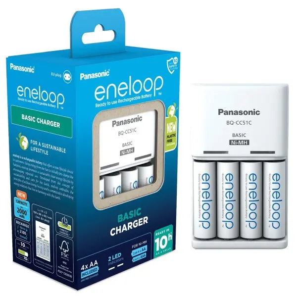 Caricabt eneloop Panasonic bq-CC51E + 4bt 2 Ah AA