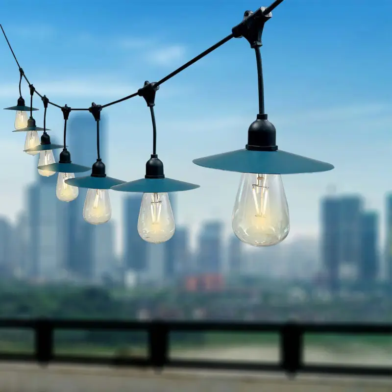 Catenaria V-TAC 15.6m per 15 lampadine LED ST64 a Filamento Con Pannello Solare Colore Nero 3000K IP44 SKU 23034 VT-715S