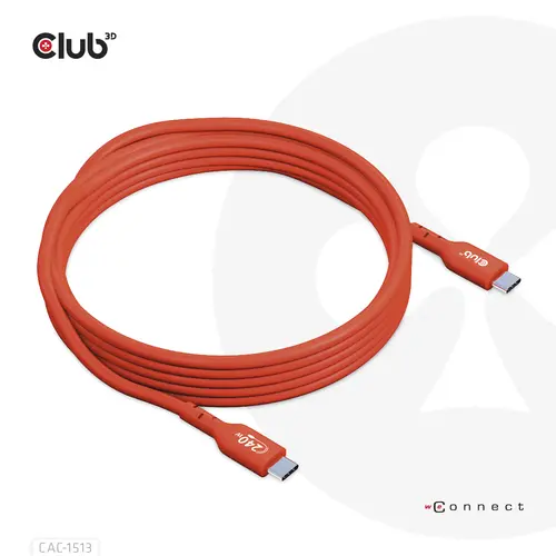 CLUB3D USB2 TYPE-C Bi-DIRECTIONAL USB-IF CERTIFIED CABLE DATA 480Mb, PD 240W(48V/5A) EPR M/M 3m / 9