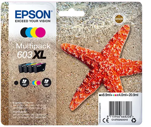 EPSON CART INK 603 XL MULTI PACK, NERO, GIALLO, CIANO, MAGENTA, SERIE STELLA MARINA