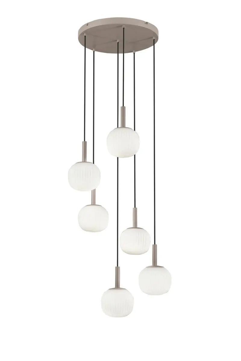 FANEUROPE SOSPENSIONE ERIS BIANCO E MARRONE SEI PENDENTI IN ALLUMINIO+VETRO 6XE14 106X16X150CM I-ERIS-S6