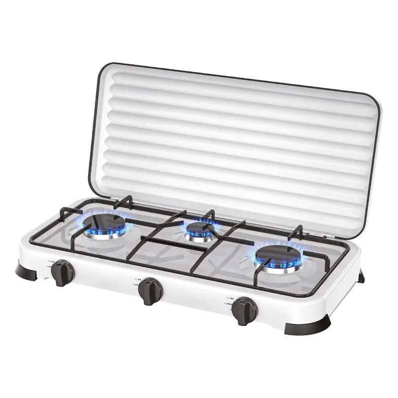 Fornello a gas portatile a 3 fuochi 2,2kW+1,0kW con pannello smerigliato