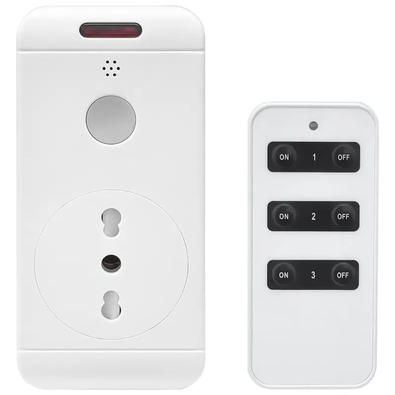 GBC Kit presa di corrente bipasso 220V telecomandata per controllo remoto con telecomando 433mHz, compatibile con spina 10A e 16A, portata max 30 metri, LED e pulsante interruttore integrato, bianco