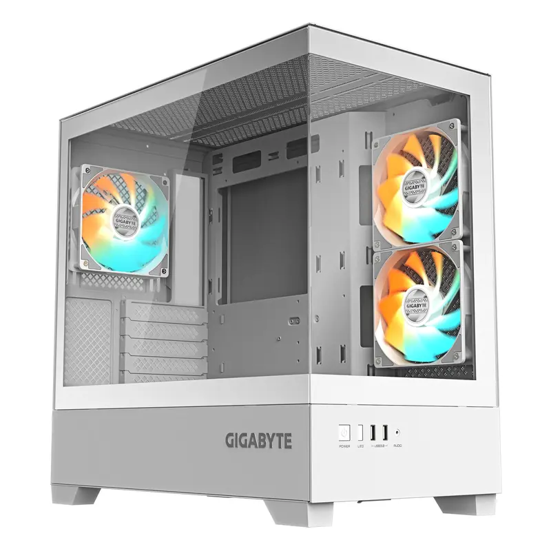 GIGABYTE C201 PANORAMIC ICE Case per PC – Mid Tower, m-ATX, supporto radiatore da 360 mm, 3 ventole preinstallate, USB 3.0, supporto RGB Fusion