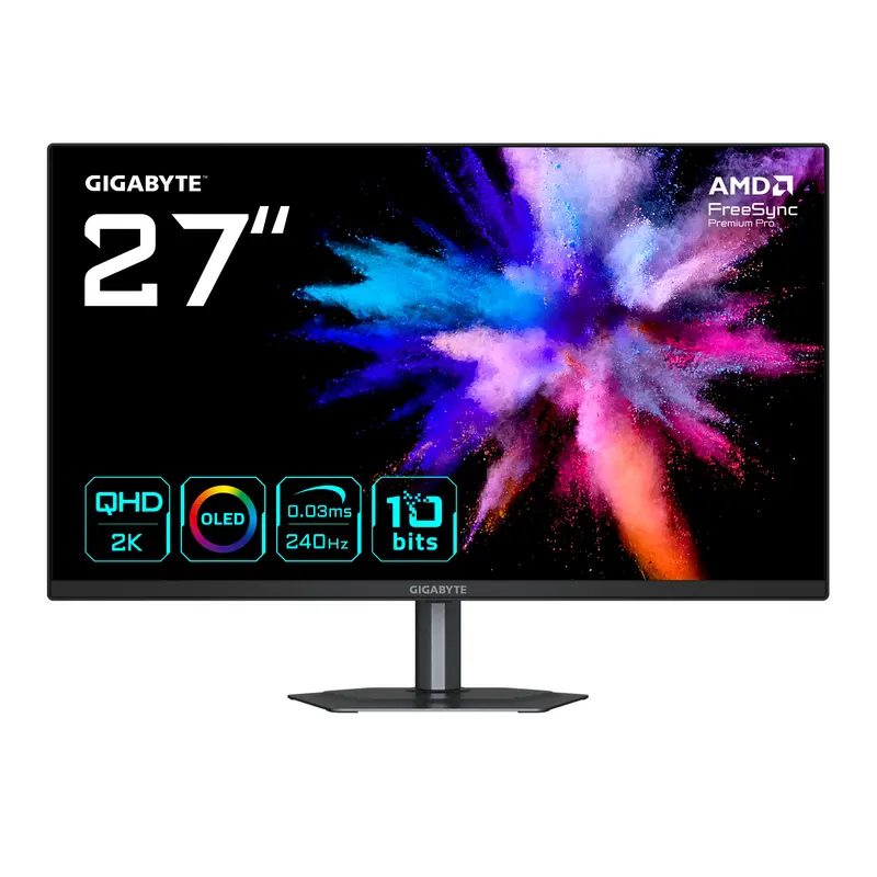 GIGABYTE GO27Q24 27” Monitor Gaming OLED 2K QHD - 2560 x 1440, 240Hz, 0.03ms, 400 cd/m², FreeSync Premium Pro, HDMI 2.0, Displayport 1.4