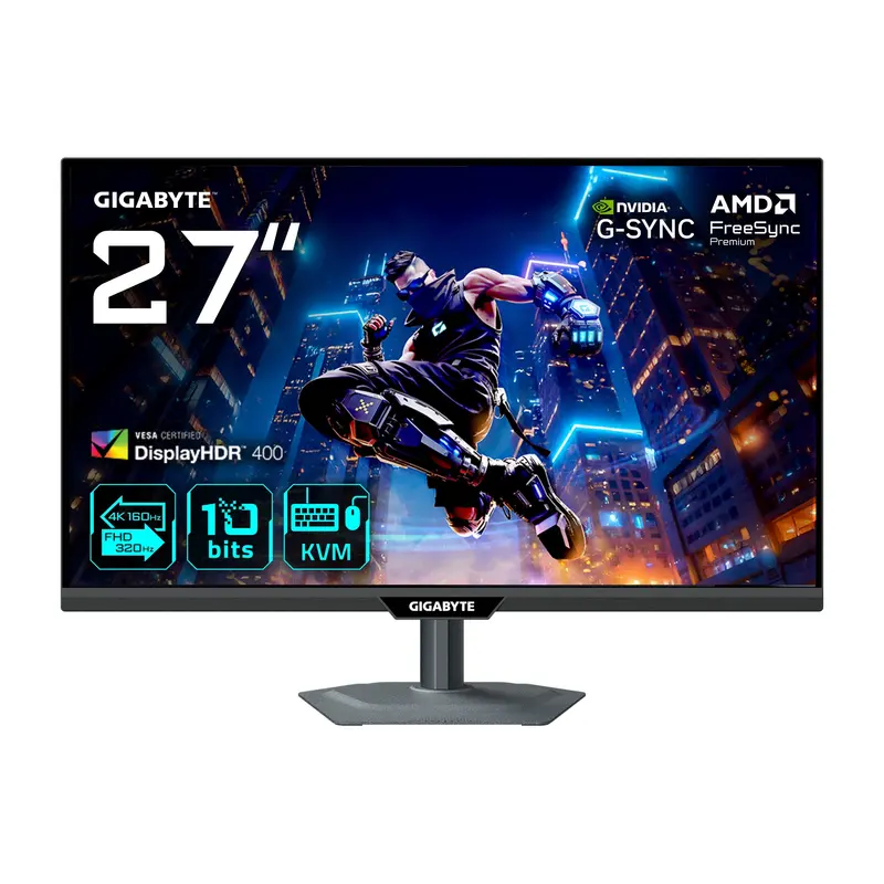GIGABYTE M27UP Monitor da gioco 27” 4K UHD - Modalità doppia (4K 160Hz o FHD 320Hz), 3840 x 2160, 1ms, 350 cd/m², FreeSync Premium, DisplayHDR400, HDMI 2.1, DisplayPort 1.4