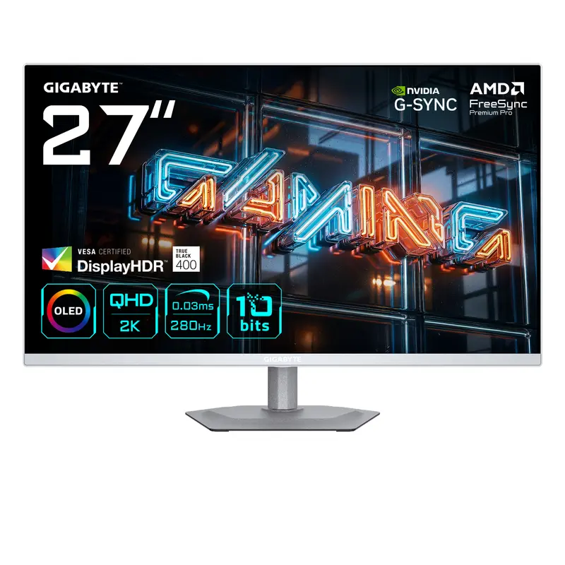GIGABYTE MO27Q2A ICE Monitor Gaming OLED 27” 2K QHD - 2560 x 1440, 280Hz, 0.03ms, 250 cd/m², FreeSync Premium Pro, DisplayHDR True Black 400, HDMI 2.1, DisplayPort 1.4