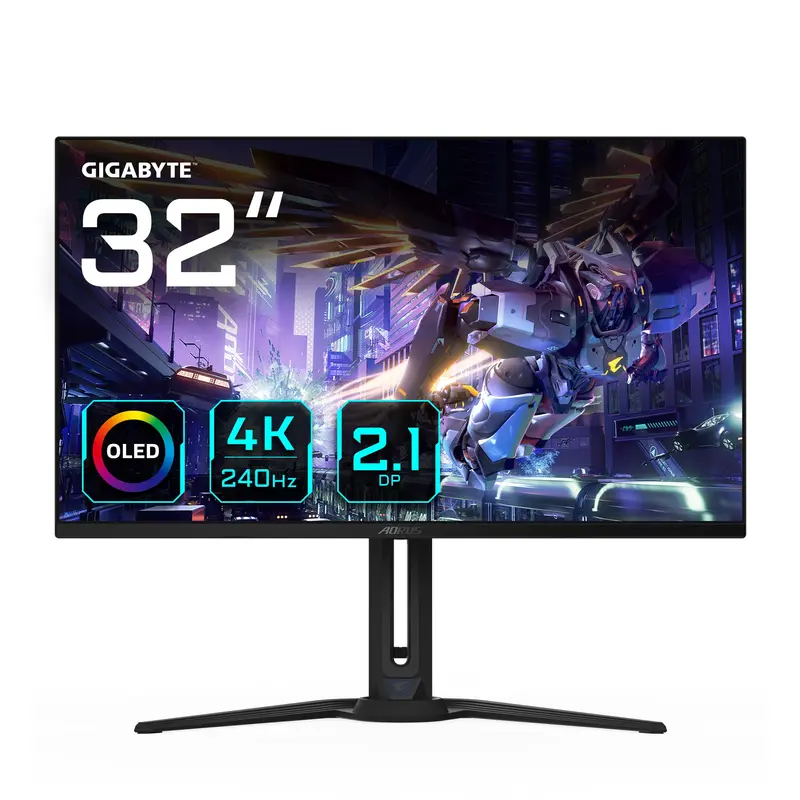 GIGABYTE Monitor da gioco OLED AORUS FO32U2P da 32” - 3840 x 2160 (UHD), 240Hz, 0,03ms, 250 cd/m², KVM, FreeSync Premium Pro, DisplayHDR True Black 400, DisplayPort 2.1