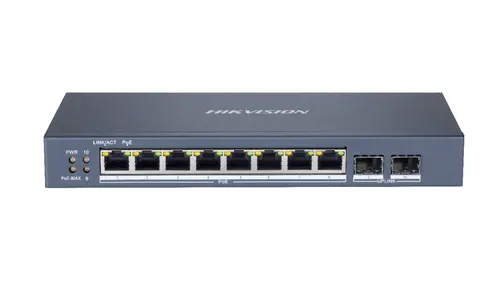 HIKVISION SWITCH L2, SMART MANAGED, 8 GIGABIT RJ45 POE PORTS, 2 GIGABIT RJ45 PORT, 802.3AF/AT, POE P
