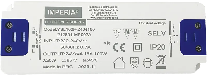 Imperia ALIMENTATORE ULTRA SLIM 24V MAX 100W DC IP20 PER STRIP LED 212691