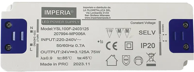 Imperia ALIMENTATORE ULTRA SLIM 24V MAX 75W DC IP20 PER STRIP LED 207994