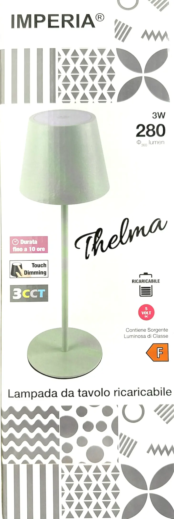 Imperia Lampada da tavolo led ricaricabile dimmerabile Thelma 3000k-4000k-5000k  3W 280lm verde 300510