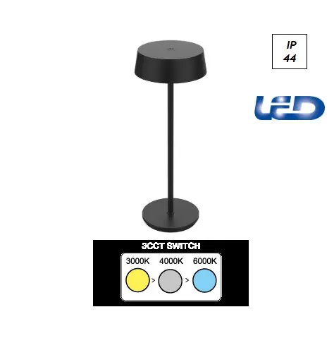 Imperia Lampada led da tavolo Louise ricaricabile dimmerabile 2W 240 lm 3cct 3000k 4000k 6500k nera 300411
