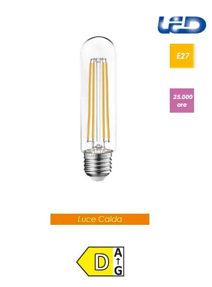 Imperia Lampadina LED tubolare T30 E27 10W 1400lm 230V 3000K filamento 212301