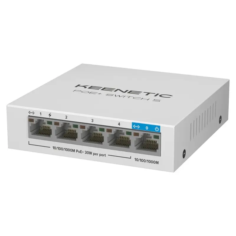 KEENETIC POE+ SWITCH 5 (KN-4610), SWITCH 1 PORTA 1GBPS + 4 PORTE 1 GBPS POE+, 30 W 802.3af/at (PoE+)