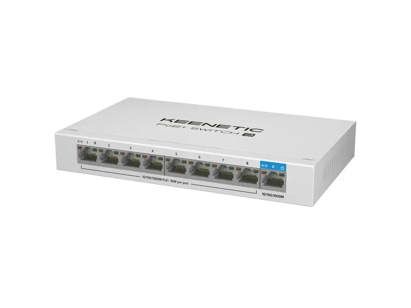 KEENETIC POE+ SWITCH 9 (KN-4710), SWITCH 1 PORTA 1GBPS + 8 PORTE 1 GBPS POE+, 30W 802.3af/at (PoE+)