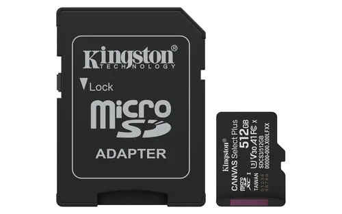 KINGSTON MICRO SDXC 512GB CANVAS SELECT PLUS GEN3 150MB CARD CON ADATTATORE