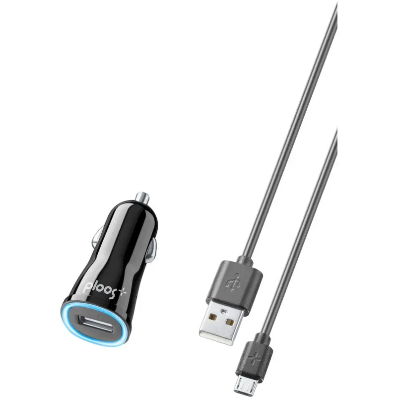 Kit caricabatterie da auto 2 A microusb nero cavo separato