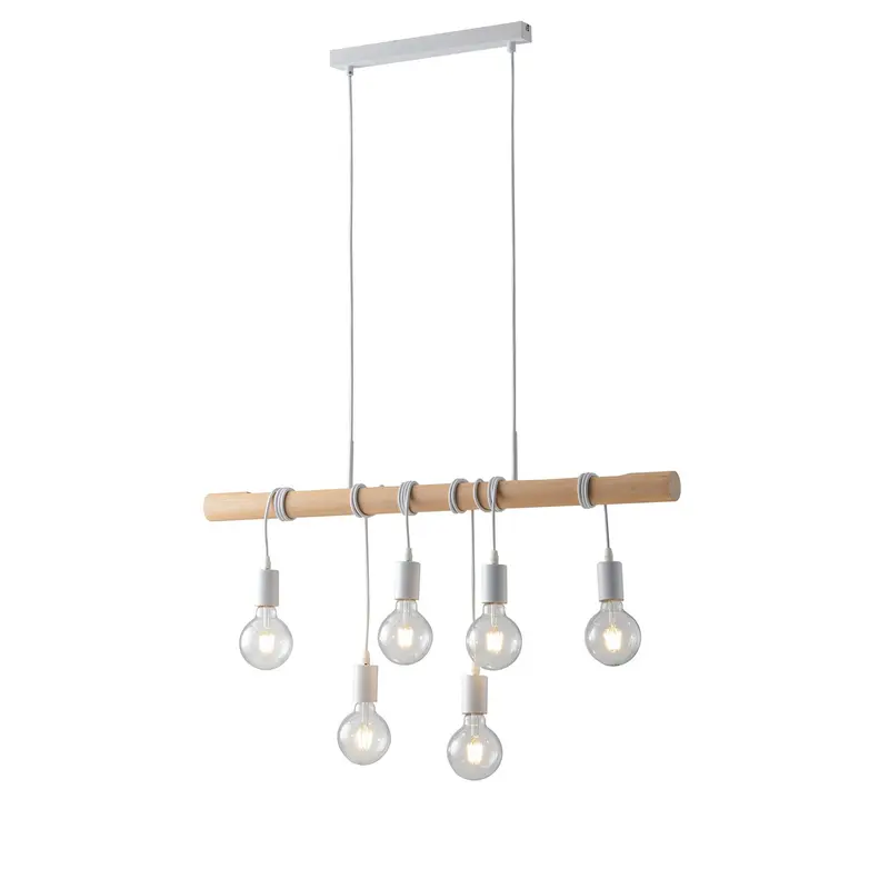 Lampada Sospensione ARIZONA con struttura in legno naturale e montatura in metallo bianco 6XE27 90X180CM I-ARIZONA-S6