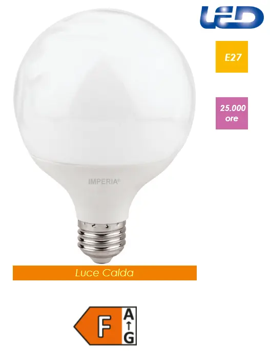 LAMPADINA LED MAXISFERA IMPERIA G95 E27 15W 230V OPALE 3000K 211526