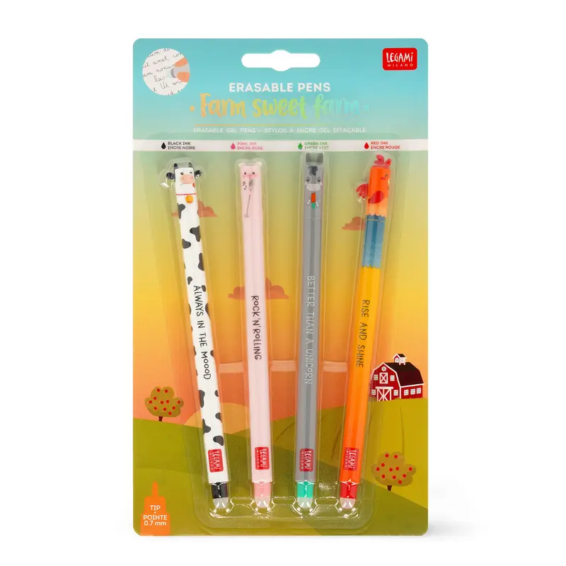 Legami Set di 4 Penne Cancellabili Farm Sweet Farm