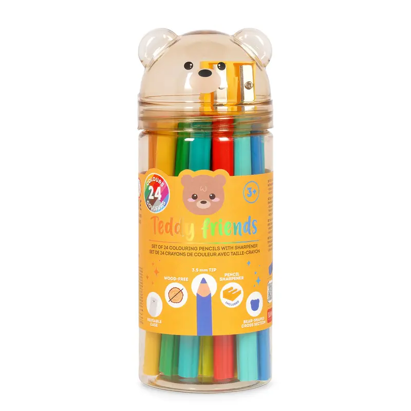 Legami Teddy Friends Set di 24 Matite Colorate con Temperino