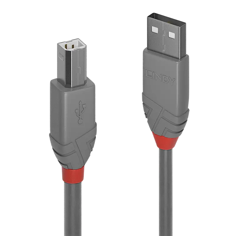 LINDY CAVO USB ANTHRA LINE 2.0 TIPO A MASCHIO A B MASCHIO 3MT DOPPIA SCHERMATURA GUSCIO IN PVC GRIGIO 10 ANNI DI GARANZIA