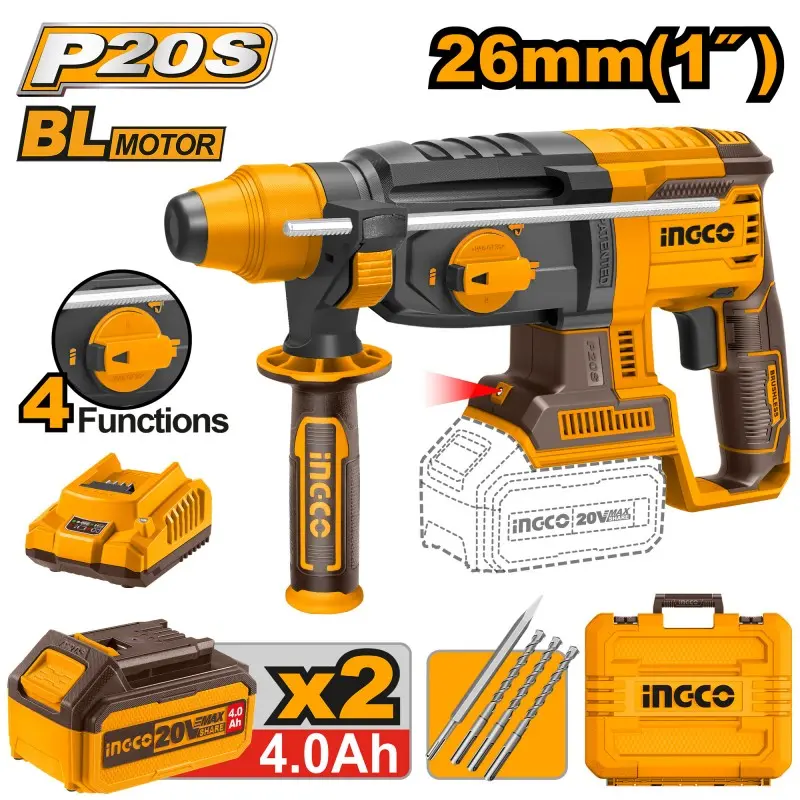 Martello demolitore 20 V brushless con 2 batterie + cbt 3 punte + scalpello