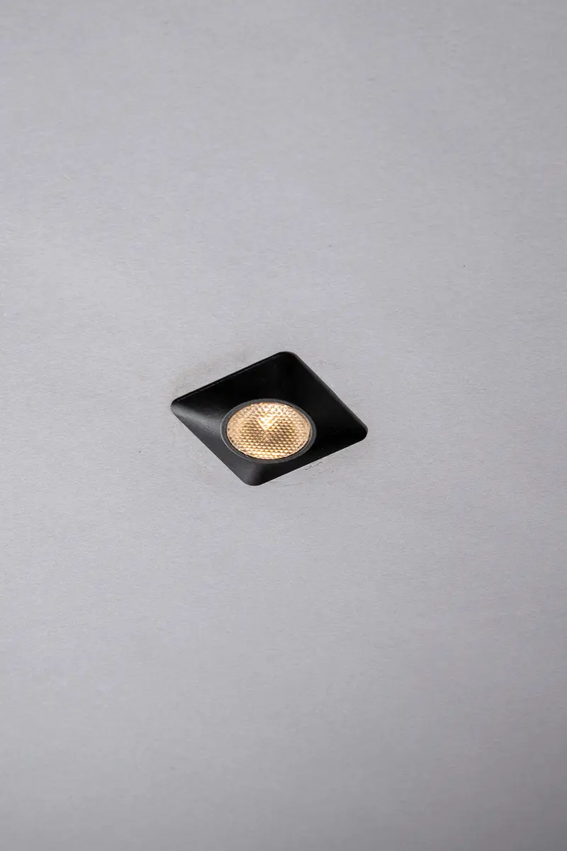 Mini Faretto Incasso LED ASSO quadrato in alluminio NERO 1,2 W100LM 3000K DC24V 3.2x3,2 cm. NC-ASSO-Q30C-NER