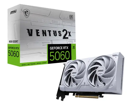 MSI VGA GEFORCE RTX 5060, RTX 5060 8G VENTUS 2X OC WHITE, 8GB GDDR7, HDMI/DP*3, ATX, DUAL FAN, OC, B