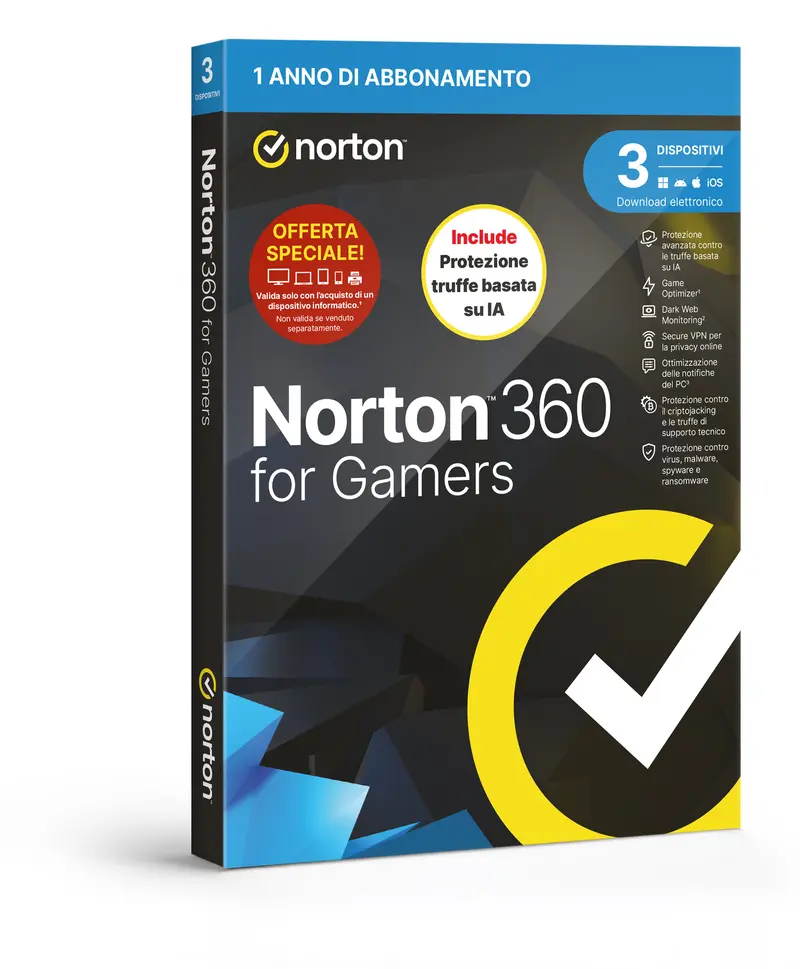 NORTON 360 FOR GAMERS 2026-ANTITRUFFA- ATTACH - 3 DISPOSITIVI 12 MESI 50GB - IT BOX